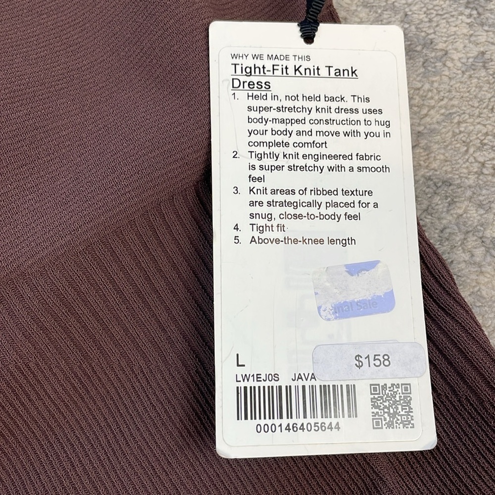 NWT Lululemon Tight Fit Knit Tank Dress Java Brown Casual Athleisure Sz L - Picture 10 of 13